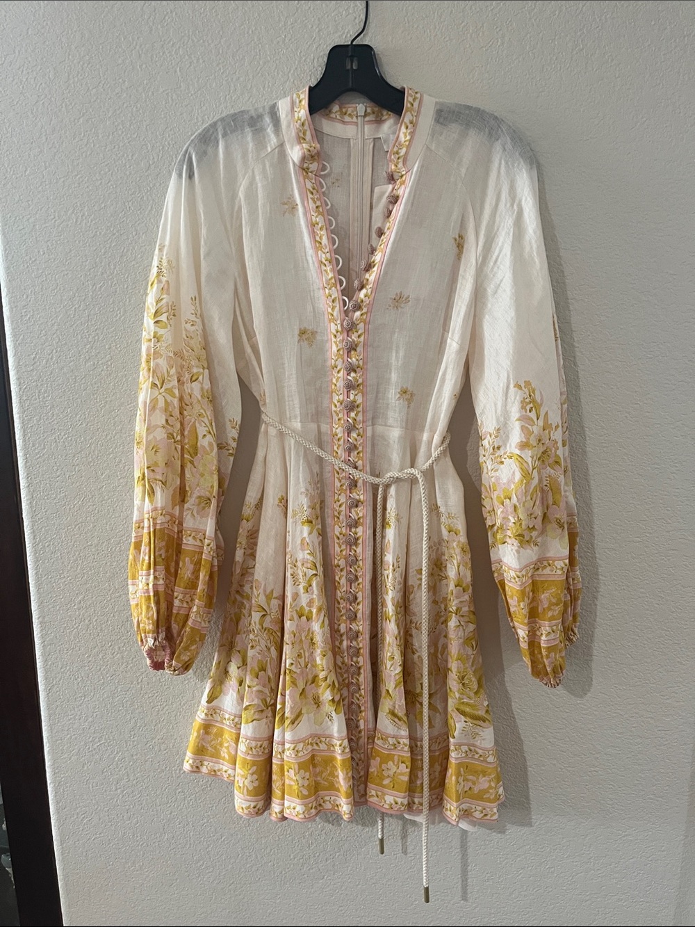 Zimmermann White and Yellow Floral Long-Sleeve Mini Dress